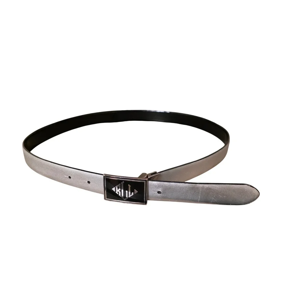 Lauren Ralph Lauren Reversible Belt Silver Black Monogram Plaque‎ Buckle 41 Inch